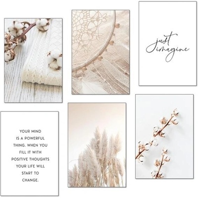 Sada plakátů - Boho styl - BEZ RÁMU - Obývací pokoj Ložnice Dívčí pokoj - Vyrobeno v Německu - Bílé