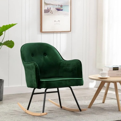 vidaXL Люлеещ стол, тъмнозелен, кадифе (289520)