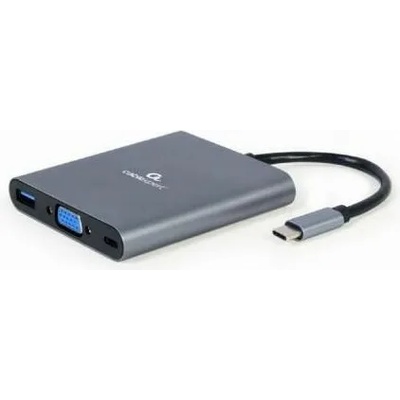 Докинг станция Gembird A-CM-COMBO6-01, от USB-C към 1x USB-C, 1x USB-A, 1x HDMI, 1x VGA, 1x AUX, 1x SD/MicroSD четец, сива (A-CM-COMBO6-01)