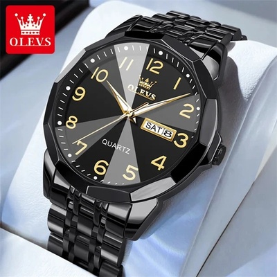 OLEVS Мъжки часовник Olevs CS1545, неръждаема стомана, черен, черен циферблат (CS1545)