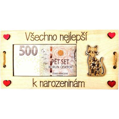 Dekorace z Řečice Dřevěná dárková karta na bankovku "kočka"♥️