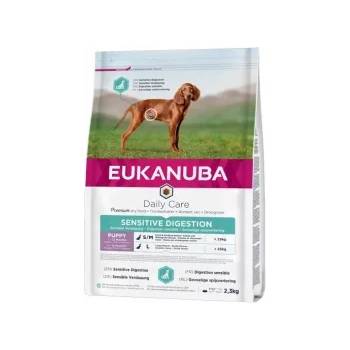 EUKANUBA daily Care Puppy Sensitive Dog - Пълноценна суха храна за подрастващи кучета с чувствителен стомах с пилешко и пуешко месо, 2.3 кг