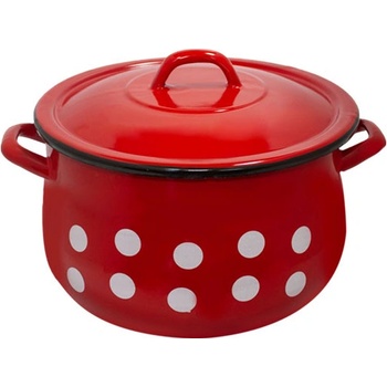 16 см (2, 3 л. ) емайлирана тенджера с метален капак разцветка Бели точки на червен фон (217+39p/16)