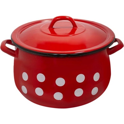 16 см (2, 3 л. ) емайлирана тенджера с метален капак разцветка Бели точки на червен фон (217+39p/16)