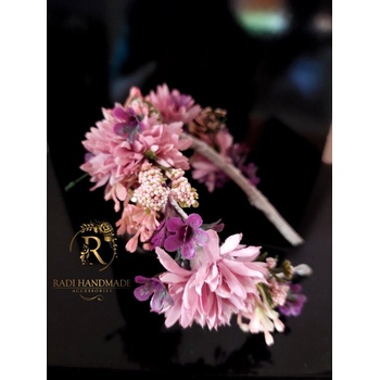 Image 1 of Radi handmade Елегантна диадема с розови хортензии и лилава декорация (643)