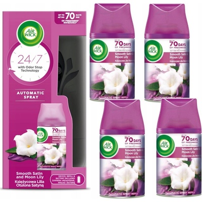 Air Wick Osviežovač vzduchu + náplň s vôňou ľalie zahalenej saténom 5 x 250 ml