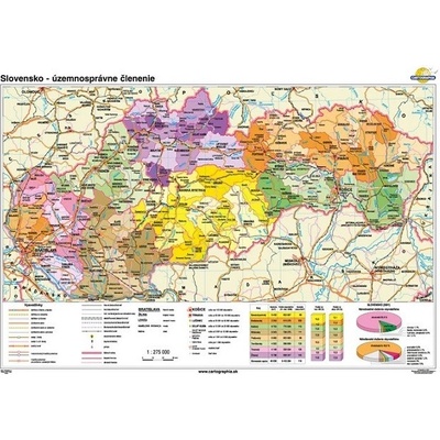 Cartographia Slovensko - územnosprávne členenie (160x120 cm – 1:275000), nástenná, fóliovaná, lištovaná