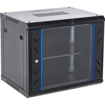 AsyTech Стенен стелаж 9U 19' 600x450, товароносимост 60 Kg, черен - ASYTECH Networking ASY-9U-6045WL (ASY-9U-6045WL)