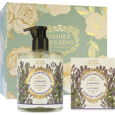 Panier Des Sens Relaxing Lavender tekuté mydlo 500 ml + vonná sviečka 180 g darčeková sada