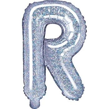 PartyDeco Балон от фолио Mini - Буква R 35см холографичен