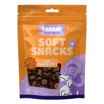 Braaaf Braаaf - Меки лакомства за кучета, ролца с патешко месо и риба 85 гр