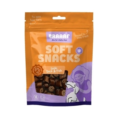 Braaaf Braаaf - Меки лакомства за кучета, ролца с патешко месо и риба 85 гр