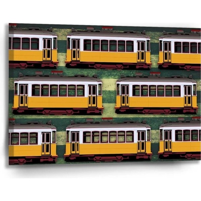 Sablio Obraz Lisabonské historické električky Zelený Pattern - 90x60 cm