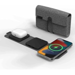 mophie Snap Plus 3-in-1 Travel Charger - сгъваема поставка (пад) за безжично зареждане за iPhone с MagSafe, Qi съвместими устройства и USB-C и USB-A портове (черен)