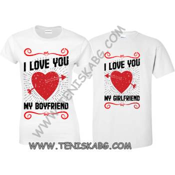 Image 1 of Fruit of the Loom Тениска с щампа - I love you couple