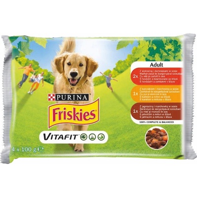 Friskies Adult hovädzina a zemiaky kura a mrkva jahňa a mrkva v šťave 4 x 85 g