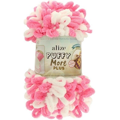 Alize Puffy More Plus 8012 bílá s tmavě růžovou barvou