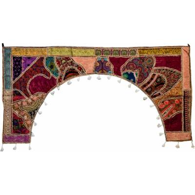 Sanu Babu Závěs nad dveře oblouk, patchwork, Rajastan, ruční výšivka, 190x96cm (6M)