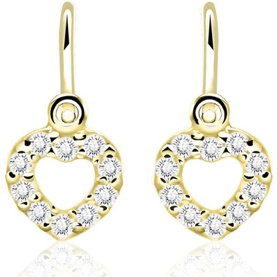 Duppi dětské náušnice s diamantmi zo žltého zlata srdiečka briliant zapínanie brizúra DU 70508D