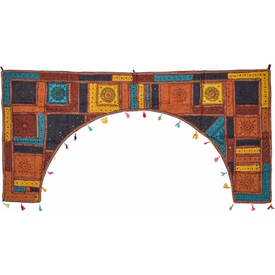 Sanu Babu Závěs nad dveře oblouk, patchwork, Rajastan, ruční výšivka, sklíčka, 190x98cm (5G)