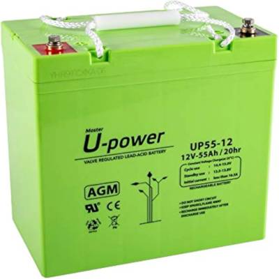 Master U-Power U-Power AGM battery 12V 55Ah, VRLA lead battery maintenance-free, rechargeable, screw connection M6, for UPS/UPS, alarm systems, solar systems & security