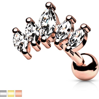 Šperky eshop titanový piercing do pupíku dva čiré kulaté kamínky W29.35 Měděná