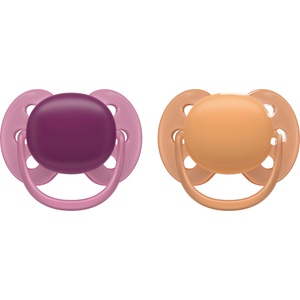 Philips Залъгалки Philips Avent - Ultra Soft, 18 м, 2 броя, лилава/оранжева (SCF093/03) - baby
