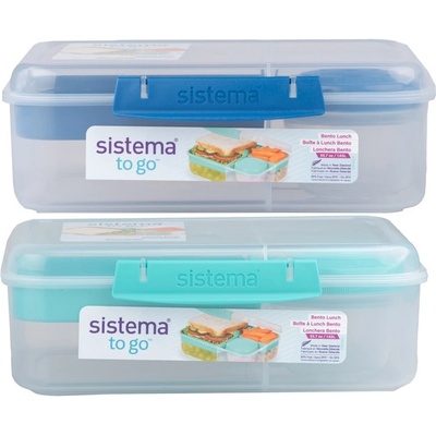 Holmes Products (Europe) Limited Кутия за обяд Sistema Divided To Go Bento с контейнер за кисело мляко и 2 тави 1.65 л, смесени цветове