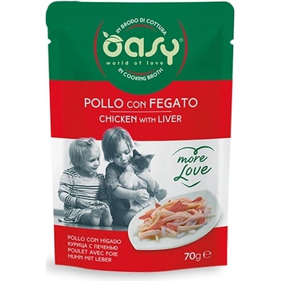 Oasy Cat More Love Adult Kuracie filety s pečeňou vo vývare 70 g