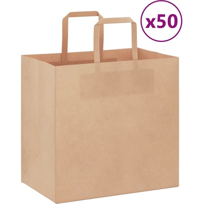 vidaXL Хартиени торбички 50 бр с дръжки кафяви 26x17x25 см (4101801)