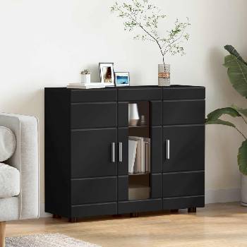vidaXL Дървен шкаф Черно 88, 5 x 30, 5 x 73 см Инженерно дърво (880302)