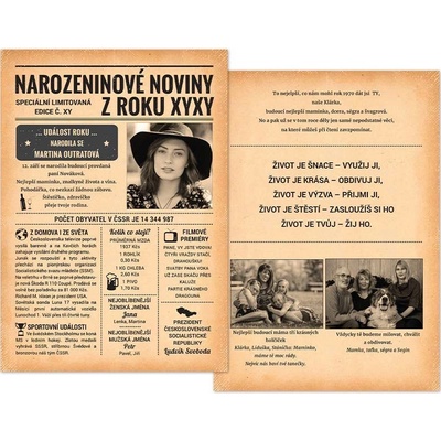Narozeninové noviny 1 + 1 strana - ročník na přání