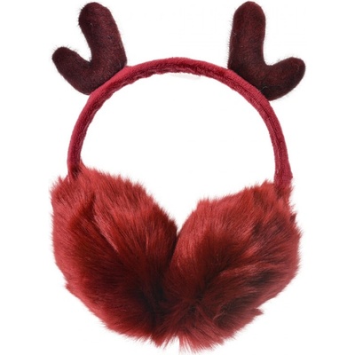 Červené dětské klapky na uši s malými sobími parůžky