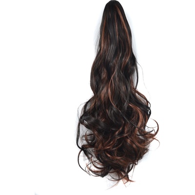 Vlnitý Ponytail se skřipcem tmavě hnědá s melíry – Zboží Dáma