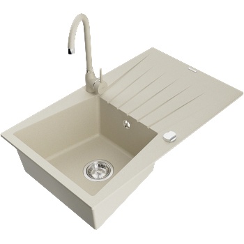 Mexen Cesar гранитна мивка 1-камерна с отцеждач и кухненски смесител Telma, бежов - 6514-69-670200-69 (6514-69-670200-69)
