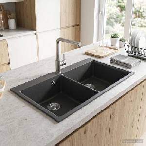 vidaXL Мивка за кухня с двойна чаша Гранит 86 x 51 x 30 см Графит (42053751)