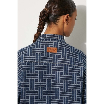 KENZO Дънкова риза Kenzo Dropped Shoulders Shirt дамска в синьо със свободна кройка с класическа яка FE62DC2476J3. DS (FE62DC2476J3.DS)