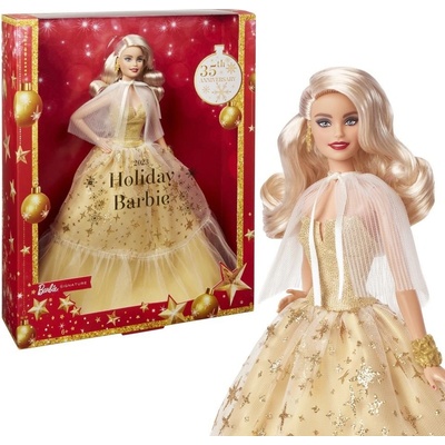 Mattel Barbie Vánoční panenka Blondýnka 2023 HJX04