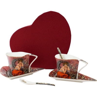 Home Elements Šálky s podšálky a lžičkami tvarované Mucha tmavý 2 x 250 ml