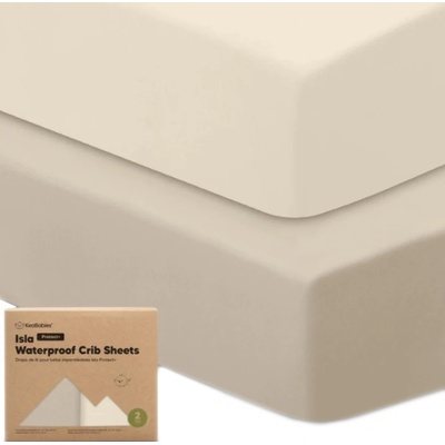 KeaBabies Бебешки чаршаф и протектор 2 в 1 KeaBabies - Protect+, 2 броя, бежови (KB-WPCS-ECR)
