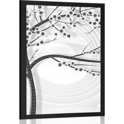 Plakát moderní černobílý strom na abstraktním pozadí - 40x60 silver