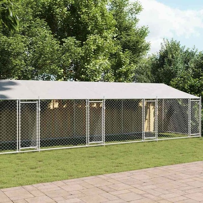 vidaXL Klec pro psy se střechou a dvířky 1000 x 200 x 200 cm pozinkovaná ocel šedá 9799.3209566
