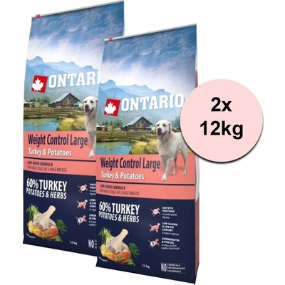 Ontario Dog Large Weight Control Turkey & Potatoes & Herbs 2 x 12 kg