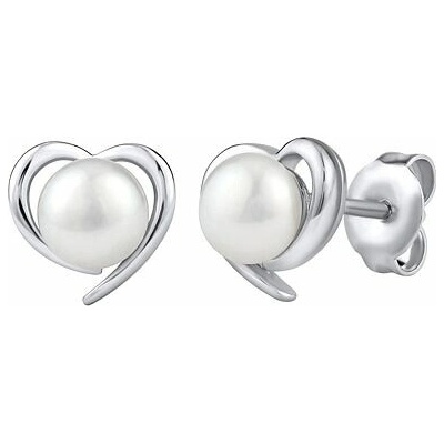 Silvego Strieborné náušnice kôstky SRDCE s bielou prírodnou perlou JST17130