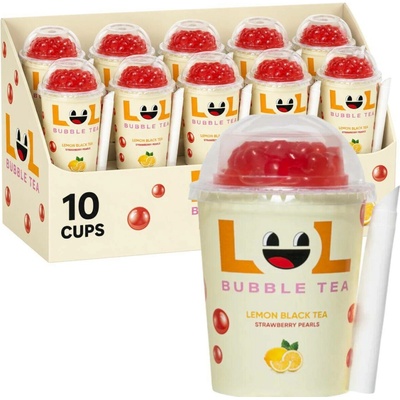 LOL Bubble Tea černý citronový čaj s jahodovými kuličkami 10 x 275 ml