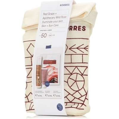 KORRES Промо сет с Червено грозде + 2 подаръка, Korres Red Grape Sheer Glow Daily Sunscreen Face Cream SPF50 50 ml + 2 Gifts