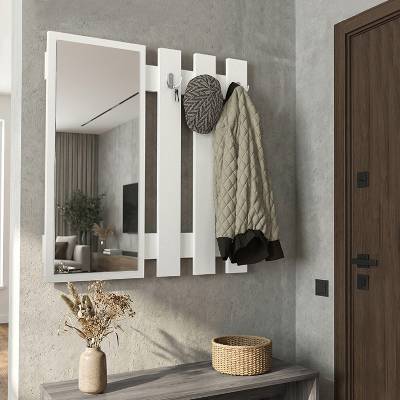 TopMebel Закачалка за стена Folin TopMebel с огледало от меламин в бял цвят 90x4x90cm