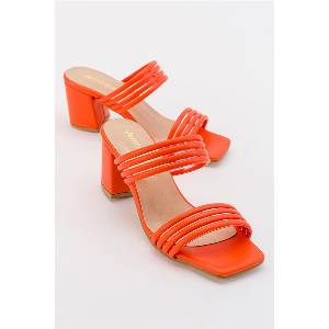 Moda Trend Дамски чехли с ток - Оранжеви #381875 (381875_Оранжев)