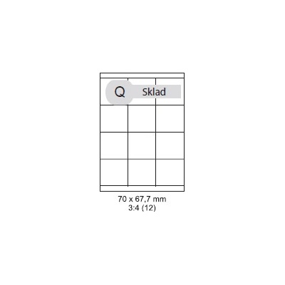 Print etikety 70x67,7mm, biele, 12ks/A4, 100 A4/bal