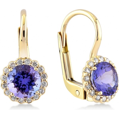 Lillian Vassago zlaté patentové náušnice s tanzanity a diamanty LLV11-SMEG5640-01-TAN